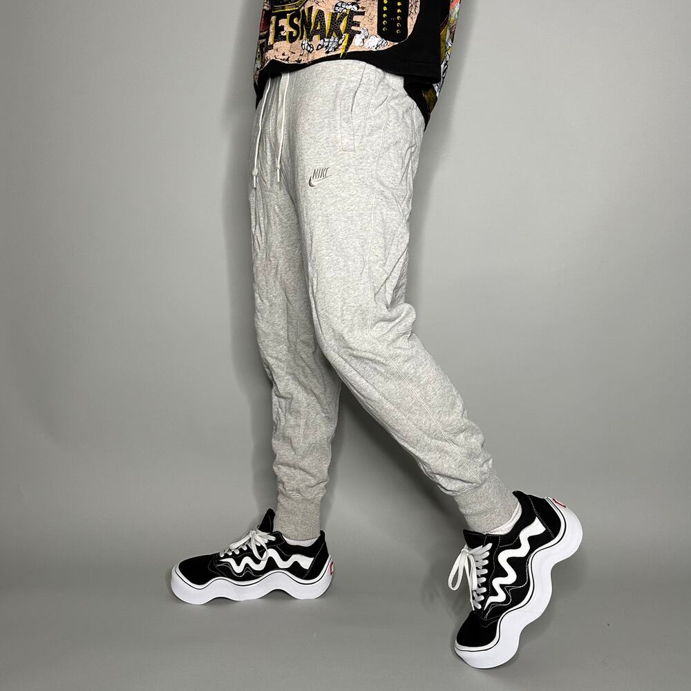 Vintage Y2K Nike Joggers Mens S Light Grey Cotton Sweatpants Subtle Embroidered